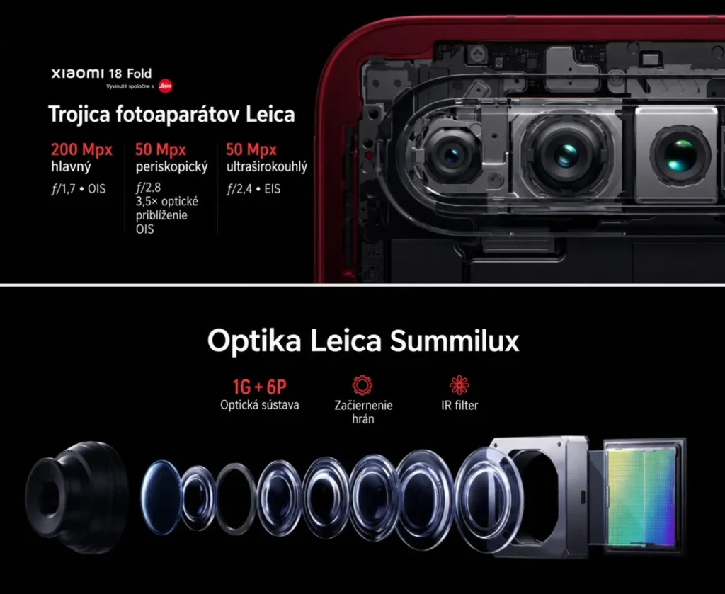 Fotoaparáty Xiaomi 18 Fold s hlavným 200 Mpx snímačom a periskopickým teleobjektívom.