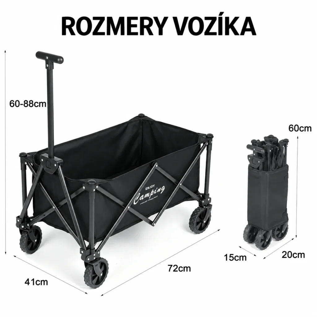 Rozmery skladacieho vozíka Xmund so slovenským nadpisom